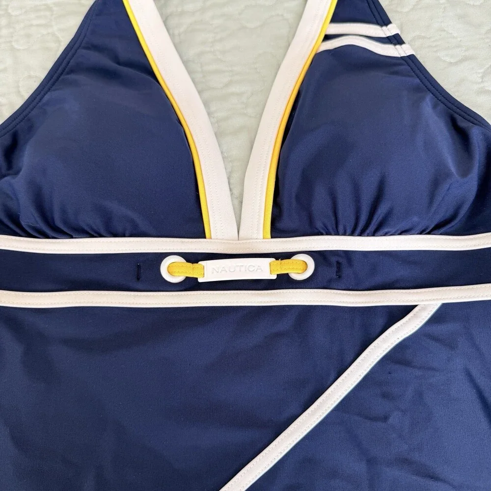 Nautica Women’s Halter Padded Tankini Top Size 6 C Navy/White/Yellow